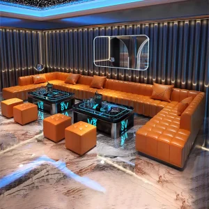 Custom Illuminated KTV Sofa Booth with Coffee Table Modern Minimalist Design Metal Bar Furniture for Club Party Luxury