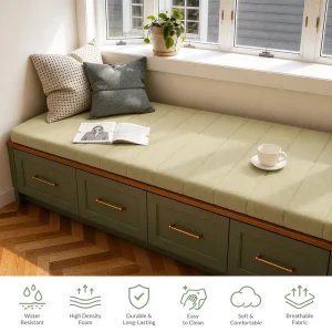 Custom Indoor Bench Cushion With 100% Cotton Foam Filling Ergonomic Design Removable Washable Cover For Window Seat Home Decor