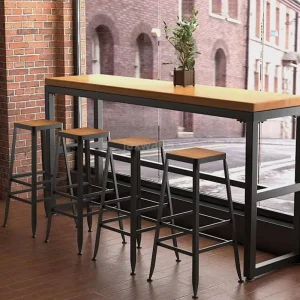 Custom Industrial Bar Table Modern Solid Wood Top Metal Iron Frame Vintage Cafe Furniture Long Narrow High Top Table Stool Set