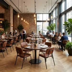 Custom Industrial Restaurant Dining Table Chair Set Metal Frame PU Leather Round Table Commercial Cafe Bistro Furniture Supplier