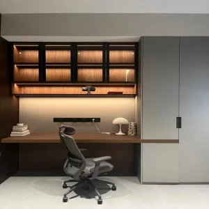 Custom Integrated Computer Desk Bookcase With Cabinet Door Storage for Living Room Home Office Adult Study Workstation