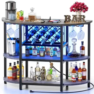 Custom Kitchen Dining Room Freestanding Floor Table Liquor Glass Holder Wine Rack Storage 4Tier Metal Coffee Bar Cabinet