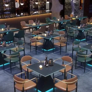 Custom LED Glowing Bar Table Chair Combination Wear-resistant PU Leather Chairs Club Bar Commercial Furniture for Bar Club Pub