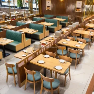 Custom Leather Restaurant Furniture Sets Coffee Shop Wooden Dining Table Hotel Restaurant Tables and Chairs