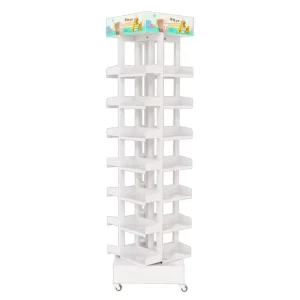 Custom Library Home 4 Ways Floor Metal Rotating Display Rack Stand for Kid Comic Coloring Note Book Magazine Brochure Album