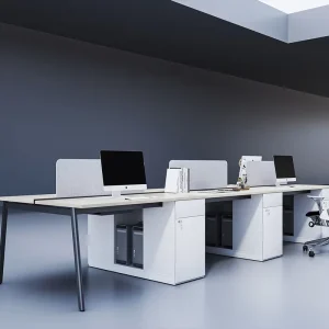 Custom Linear Office Workstation Bench Staff Work Desk with Privacy Screen MFC Modular Office Furniture for Office Building