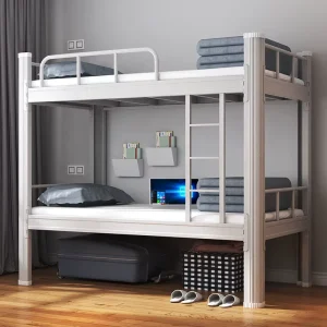 Custom Logo Color Size No Bolt Knock Down Metal Iron Bunk Beds, Modern Design Steel Bed with Ladder for Adult Cama Alta