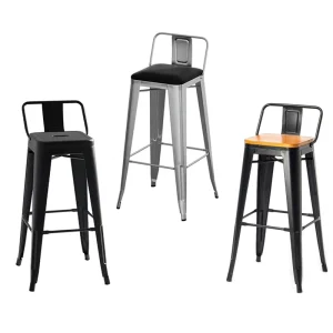 Custom Logo Industrial Style Detachable Backrest Modern Metal Wooden Leather Square Stackable Bar High Stool for Kitchen Hotel