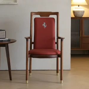 Custom Logo Midcentury Modern Industrial Solid Wood Frame Leather Upholstery Stackable Non-Foldable Restaurant Chair