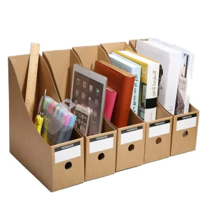 Custom Logo Thickened Kraft Paper File Organizer Magazine Holder Box Desktop Office Stationery Storage Rack Eco-friendly