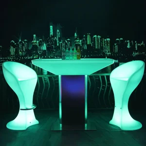 Custom Luminous Commercial Furniture Led Bar Modern Table and Chair Set Indoor Colorful Plastic Led End Table for Night Club Ktv