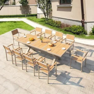Custom Luxury 11 Piece Outdoor Dining Set Aluminum Extendable Table and Chairs Set for Hotel Garden Project