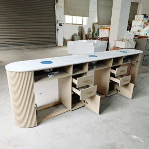 Custom Luxury Beauty Salon Manicure Table Multi Storage Wooden Nail Table Desk with Nail Dryer for Salon