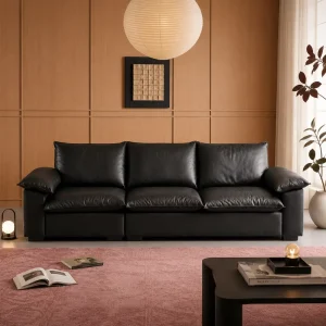 Custom Luxury Black Genuine Leather Modern Three Seat L Shape Corner Sofa Sponge Adjustable Backrest for Hotel Apartment Use