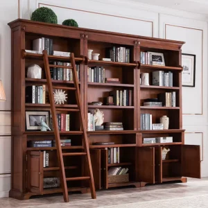Custom Luxury Bookcase for Whole House Classic Office & Home Library Furniture with Ladder Oak Material for Study Room