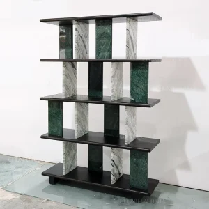 Custom Luxury High-end Hotel Living Room Office Storage and Closet Natural Marble Travertine Wooden Bookcase Library Furniture