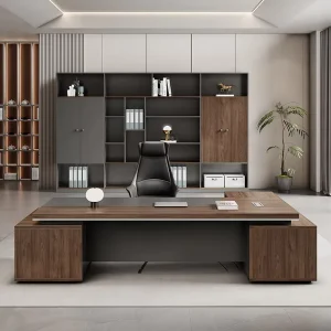 Custom Luxury L Shape Two Cabinet Wooden Executive Boss Office Table Modern Design Style