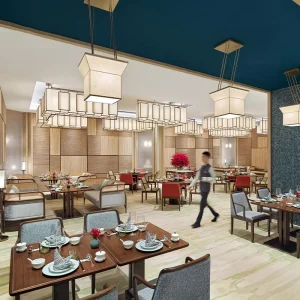 Custom Luxury Modern Bespoke Contract Design Project Hospitality Commercial Hotel Wooden Restaurant Table and Chair Set