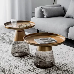 Custom Luxury Modern Furniture Set Round Glass Tray Coffee Table with European Design for Living Room Table