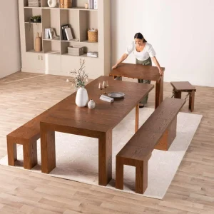 Custom Luxury Natural Wood Folding Dining Table Set Best Bar Table with Console Hutch for Hotel Dining Room