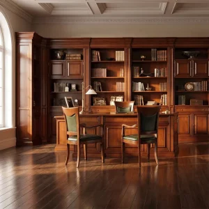 Custom Luxury Red Walnut Red Oak Solid Wood Bookcase Library Furniture Modular Home Office Study Room Wall Unit Bookshelf