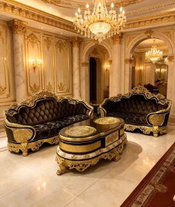 Custom Luxury Villa Hotel Lobby Classic Living Room Furniture 6-7 Seater Sofa Set with Coffee Table