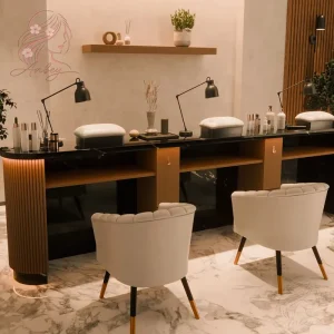 Custom Made Extended Manicure Table With Hand Rest Storage Cabinet Multifunctional Nail Styling Work Desk for Salon Business