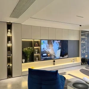 Custom Made Floating TV Console for Living Room Large Capacity Media Center with LED Lighting for Modern Apartment Projects