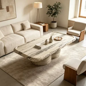 Custom Made Lightly Luxurious High-End Natural Marble Modern Designer Coffee Table for the Living Room