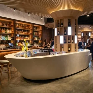 Custom Made Pure White Oval Shape White Solid Surface Stone Bar Counter for Bar Lounge
