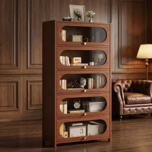 Custom Made Wood Vertical Bookcase Grid Shelves Modern Minimalist Dustproof Door Living Room Furniture Durable Eco Friendly