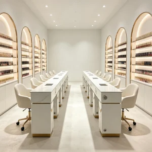 Custom Manicure Table Nail Station with Built-in Dust Collector Power Outlet Storage Cabinet for Nail Salon Furniture