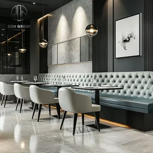 Custom Marble Modern Blue Leather Restaurant Furniture Table Chair Set Booth Seating