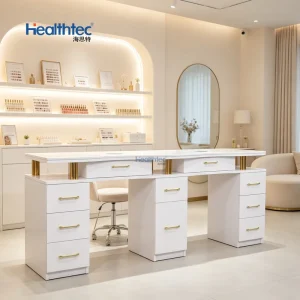 Custom Marble Top Nail Desk, 1/2/3 Seater Professional Manicure Table Furniture