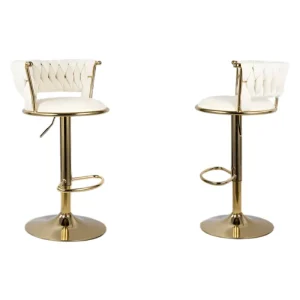 Custom Metal Base Tufted Bar Stool Gold Frame Swivel Adjustable Barstool OEM ODM for Hotel Restaurant Lounge