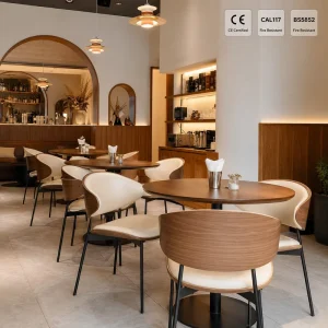 Custom Mid Century Modern Solid Wood Restaurant Furniture Set Dining Table Chairs for Commercial Cafe Hotel Project