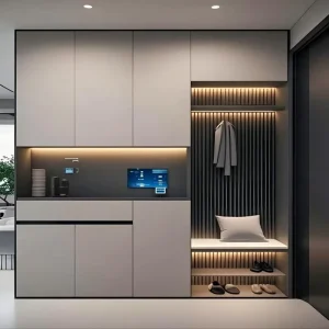 Custom Minimalist Low Profile Shoe Storage Cabinet Silent Hinge Small Hall Apartment Mudroom Use