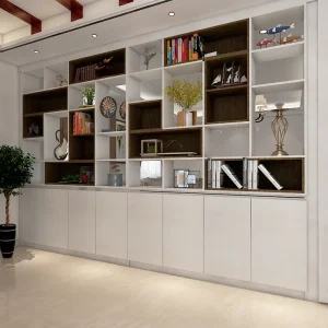 Custom Modern Book Shelf Design Wooden Display Simple Bookcase Wood Library Bookshelves Industrial Bookshelf With Back Panel