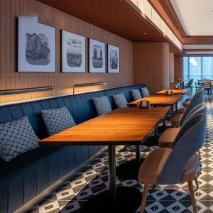 Custom Modern Coffee Wooden Booth Seating Interior Design Hotel Restaurant Cafe Luxury Project Contract Table Chair Set