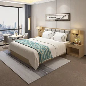 Custom Modern Design Wood Bedroom Set Hotels Villas Apartments Double Bed Complete Panel Individual Cabinet Portable