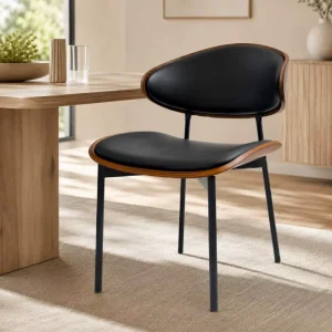 Custom Modern Dining Chair Faux Wood Veneer PU Leather Seat Black White Cafe Restaurant Chair for B2B Supply OEM ODM Bulk