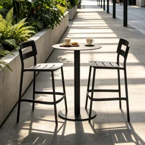 Custom Modern Durable Restaurant Furniture Aluminum Bar High Stool Table Combination Comfortable Backrest Elegant Bar Stool Set