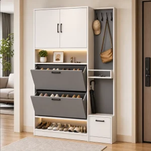 Custom Modern Foldable Living Room Entryway Shoe Cabinet Flip Drawers Coat Rack Large Capacity Wooden Hallway Storage Furniture