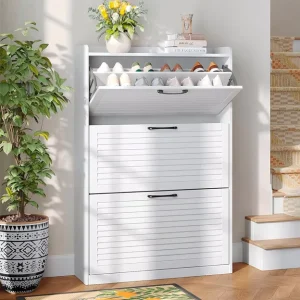 Custom Modern Indoor Freestanding Three Layer Shoe Cabinet Home Living Room White Shoe for Cabinet