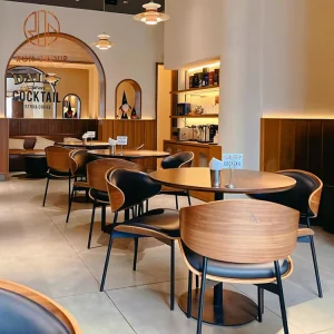 Custom Modern Industrial Wood Commercial Restaurant Furniture Durable Hotel Cafe Table and Chair Set