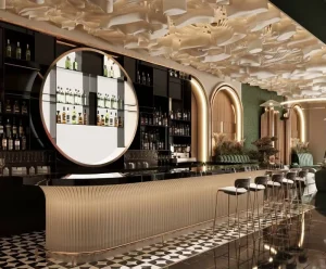 Custom Modern LED Curved Bar Counter for Home Bar Mall and Restaurant Lounge Solid Surface 10-Year Warranty