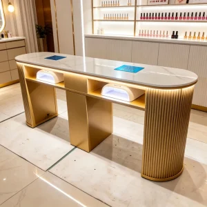Custom Modern Large Nail Table with Extraction Exhaust Fan and Dust Collector Wood Marble Top Material for Salon UV Gel Manicure
