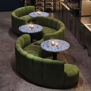 Custom Modern Light Luxury Restaurant Furniture Set Green Curved Half Circle Velvet Sofa Lounge Booths Cafe Restaurant Furniture