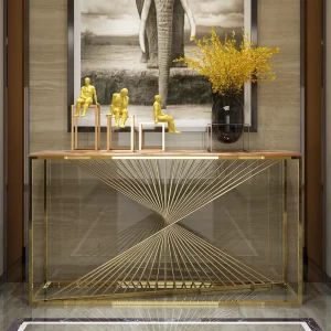 Custom Modern Luxury Marble Gold Stainless Steel Console Table Contemporary Storage for Home Living Room Hotel Furniture Villa