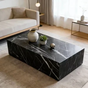 Custom Modern Luxury Natural Stone Black Base Marble Coffee Table for Living Room Furniture and Plinths Pedestal Center Table